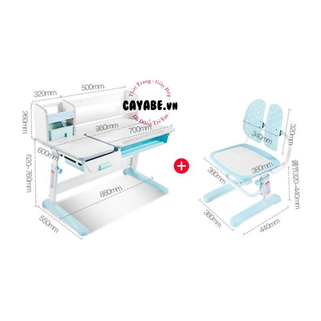 BỘ BÀN GHẾ THÔNG MINH CHỐNG GÙ, CHỐNG CẬN CAYABE CB-002 DÀI 1 MÉT CHO BÉ MÀU XANH