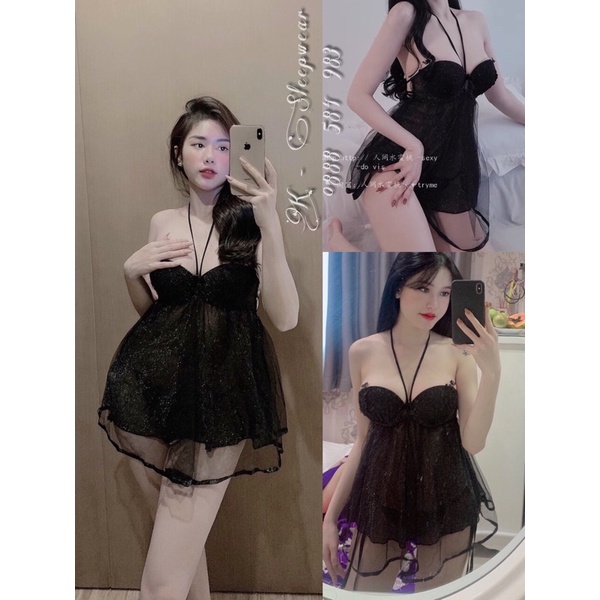 Váy ngủ sexy Quảng Châu - Sx 20 Váy ngủ cup ngực ren lấp lánh tôn ngực hot hit cao cấp - Hàng có sẵn