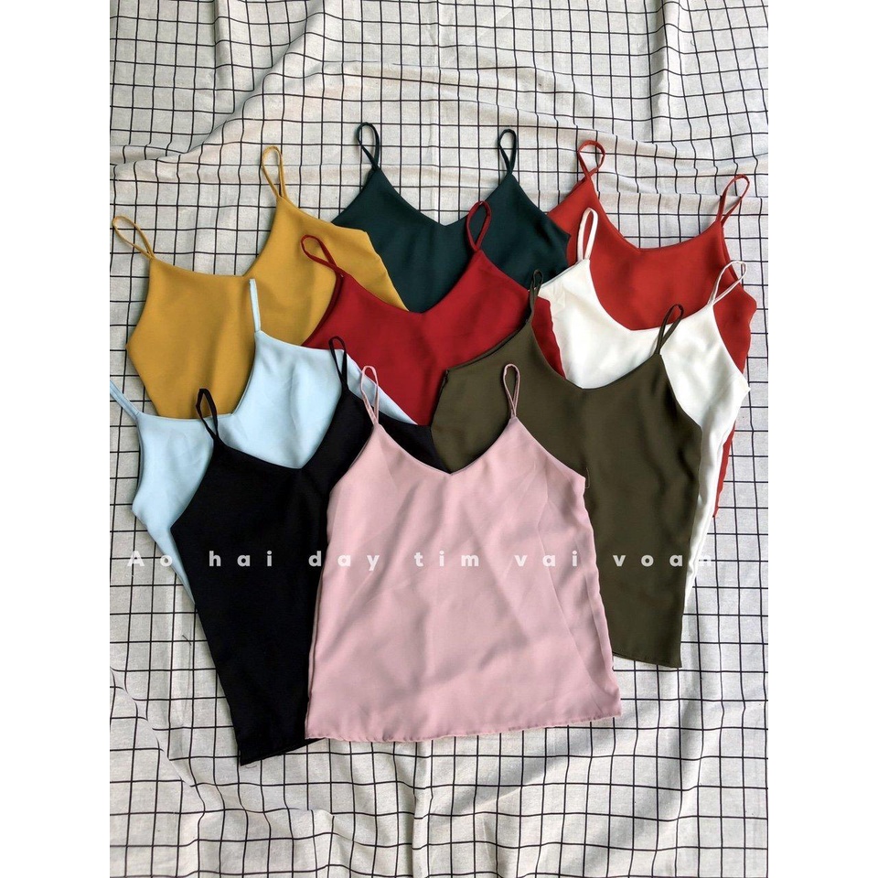 Áo hai dây nữ cổ tim vải dày không nhăn | Áo ba lỗ nữ hai áo 2 dây thanh lịch , sexy (freesize < 60kg) | BigBuy360 - bigbuy360.vn