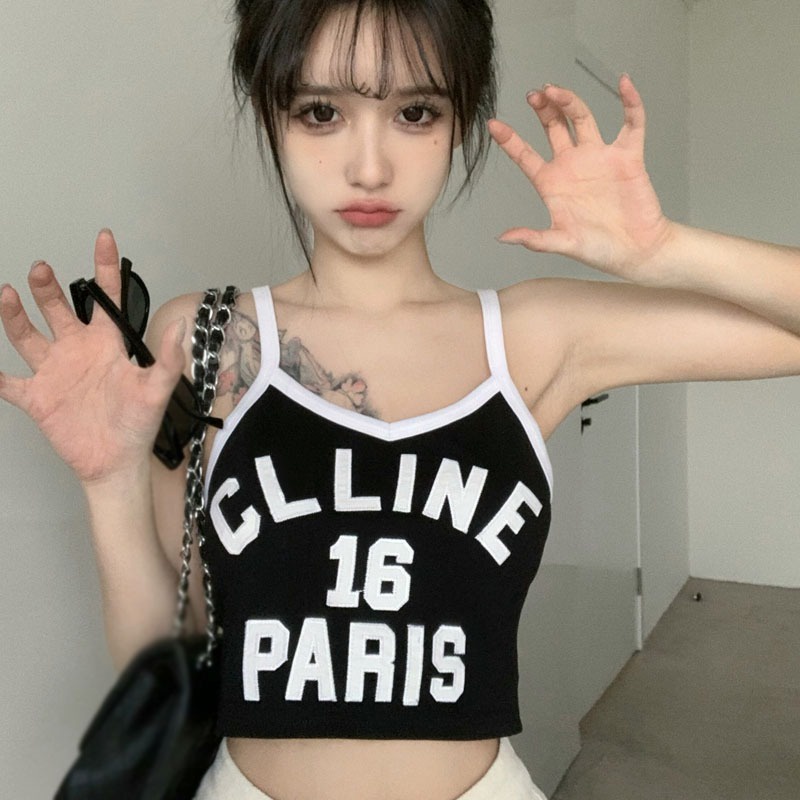 Áo Tank Top Màu Đen Hoạ Tiết Chữ In Thời Trang Mùa Hè Phong Cách Hàn Quốc
