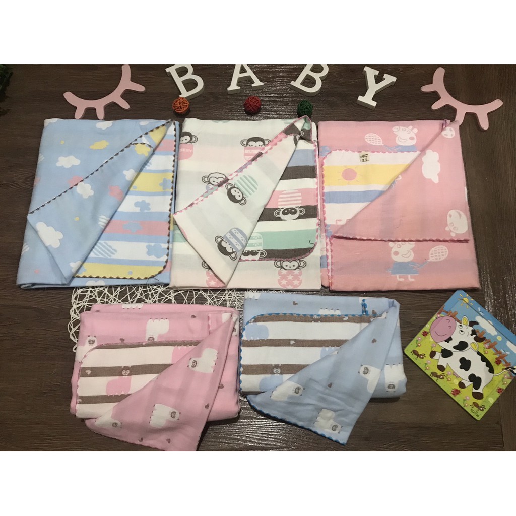 Khăn tắm sợi tre Lele 4 lớp bo viền họa tiết mới (khăn 2 mặt)