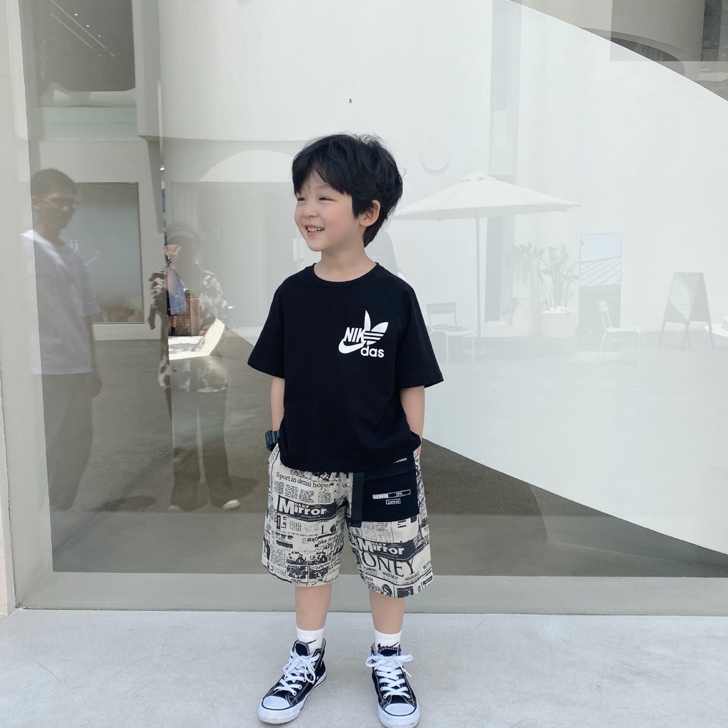 QB219- Quần short bé trai họa tiết báo in sz 90-150, quần đùi cho bé thời trang