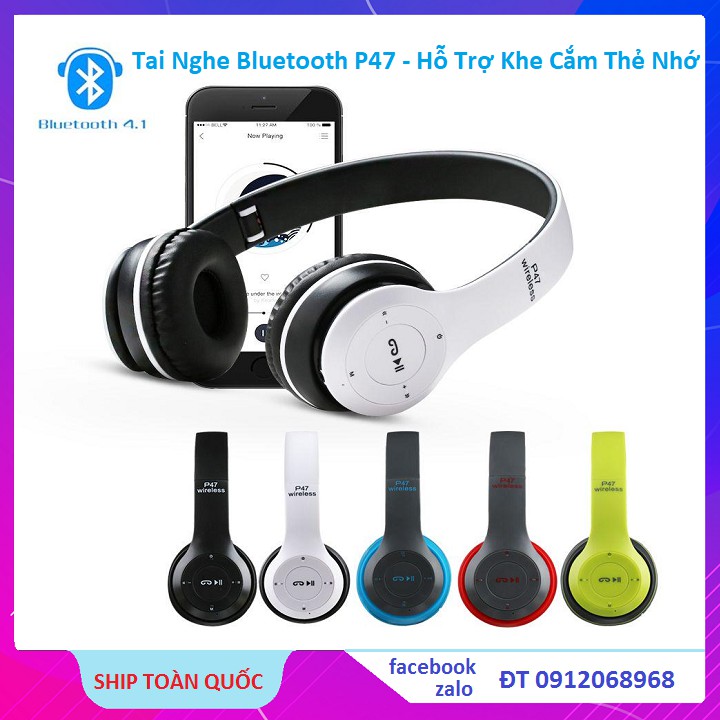 Tai Nghe Bluetooth P47, Có Cắm Thẻ Nhớ Nghe Nhạc Trực Tiếp Âm Thanh Stereo Super Bass Siêu Chất