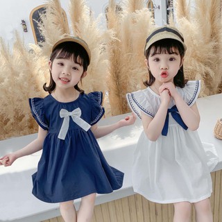Baby Girl Dress Bow-knot Sweet School Style Korean Cute Short Sleeve Princess Dresses
