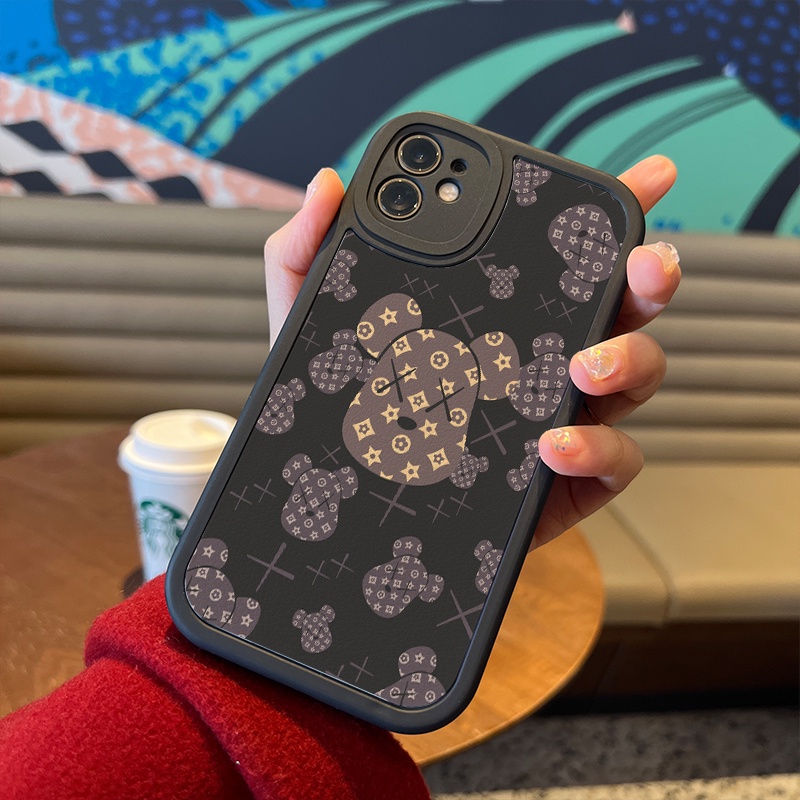 Ốp Điện Thoại Da + TPU Họa Tiết Chú Gấu Dễ Thương Chống Sốc Cho iPhone 11 12 13 Pro Max XS X XR XS Max 7 8 6 6s Plus SE 2020 2022
