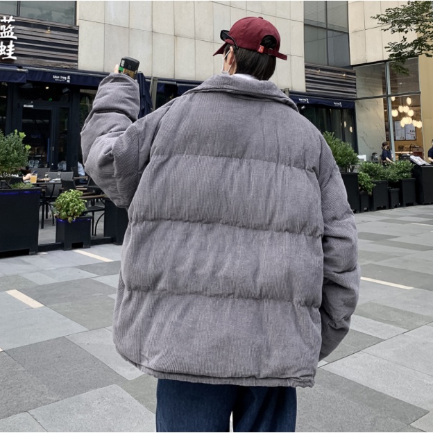 Áo khoác phao nhung tăm cao cấp oversize phong cách Hàn Quốc, Áo phao nam hottrend phong cách Streetwear