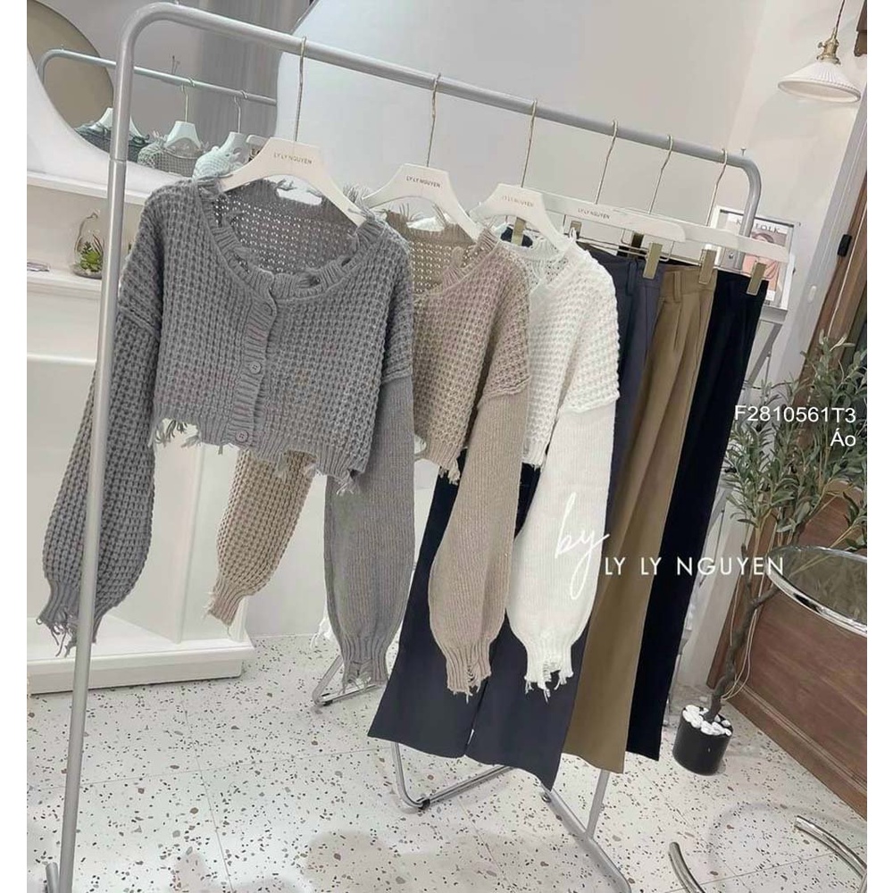 Áo len rách croptop tay dài