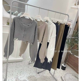 Áo len rách croptop tay dài