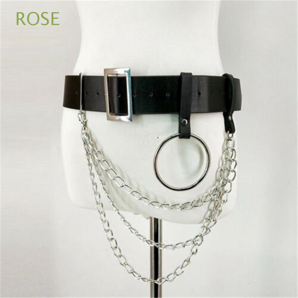 ROSE Fashion Pu Leather Metal Rock Punk Hip Hop Waist Chain