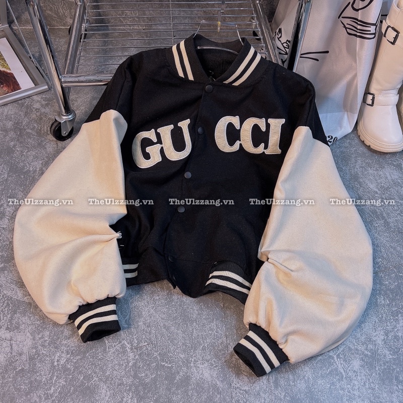 Áo khoác bomber quảng châu cao cấp form lửng nữ da lộn qc 2 lớp lửng thêu GU..Cll - DL2004