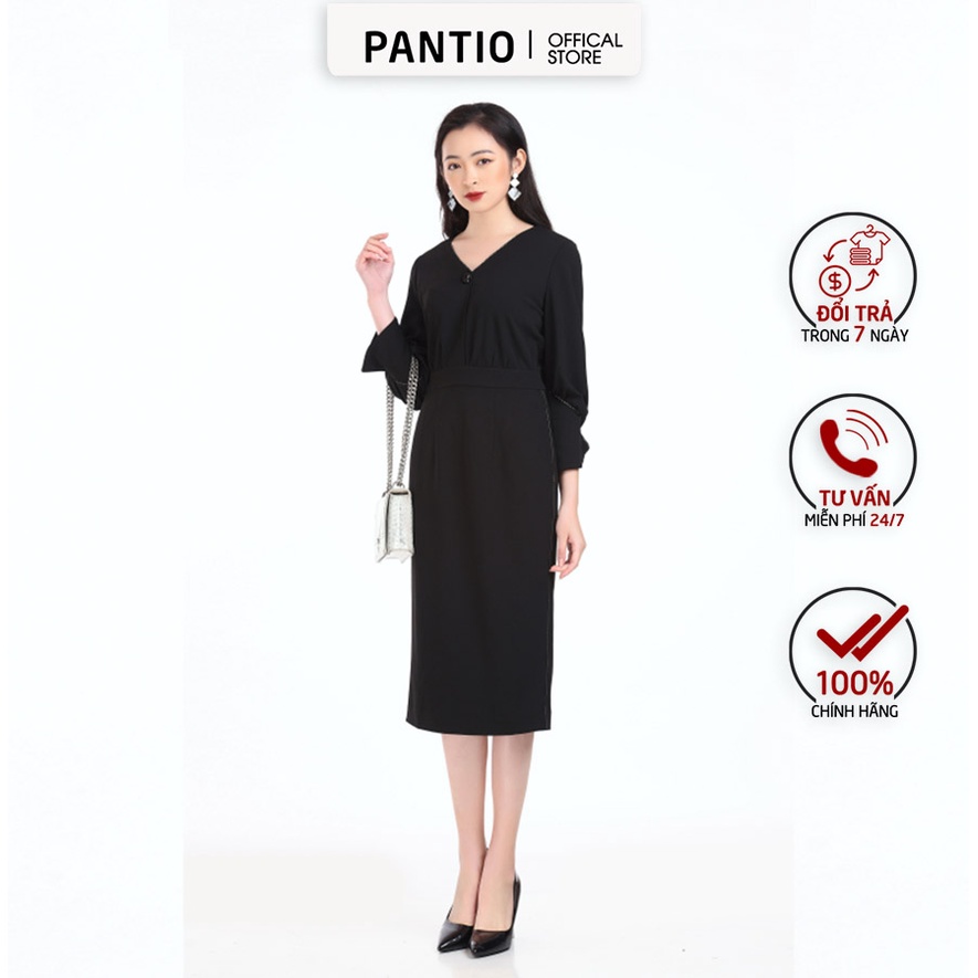 Đầm dạo phố cổ chữ V đính khuy FDP12241 - PANTIO