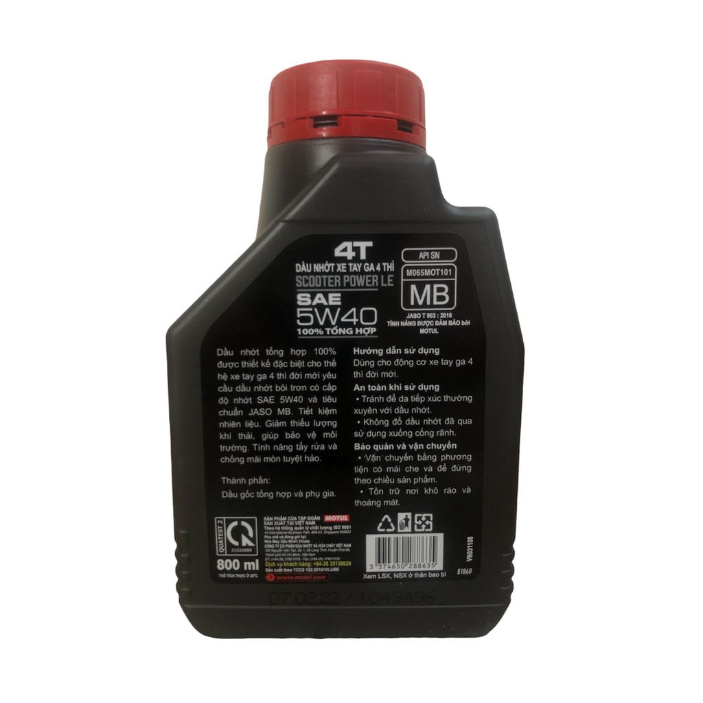 Nhớt xe ga tổng hơp 100% Motul Scooter Power LE 5w40