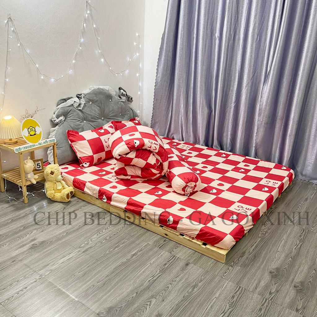 TRỌN BỘ COTTON POLY 5 MÓN CHĂN PHAO DÀY DẶN HÀNG VN - GẤU LOVE- ĐỦ KÍCH THƯỚC