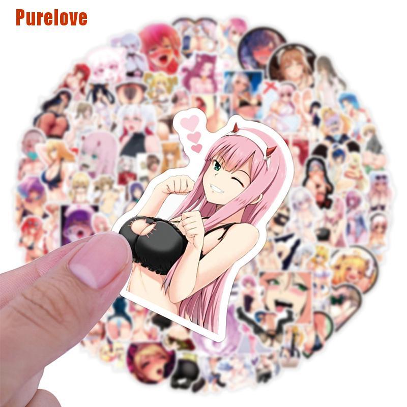 Set 100 Miếng Dán Trang Trí Ván Trượt / Laptop / Ghi Ta Diy Hình Cô Gái Anime Waifu