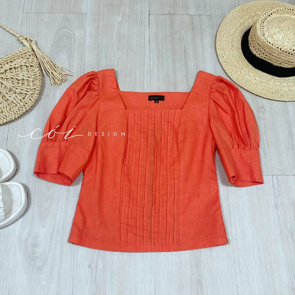 Áo linen cổ vuông tay phồng  Cói Design