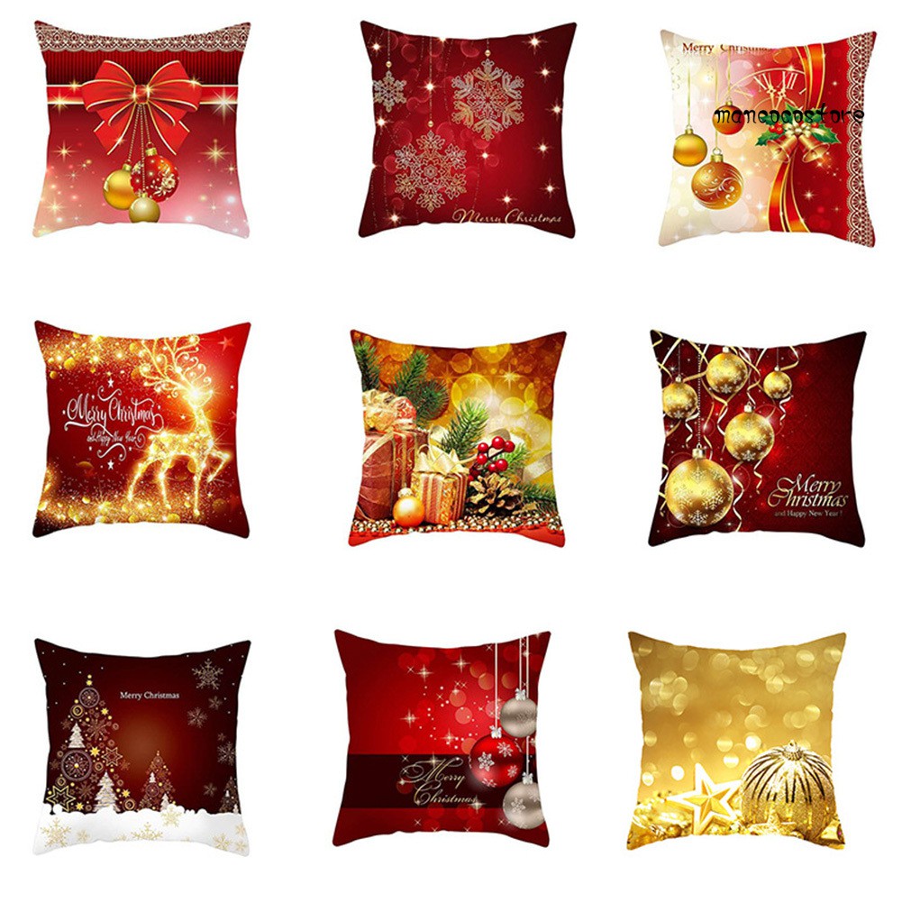 Vỏ Gối Màu Đỏ In Hình Ông Già Noel Trang Trí Giáng Sinh