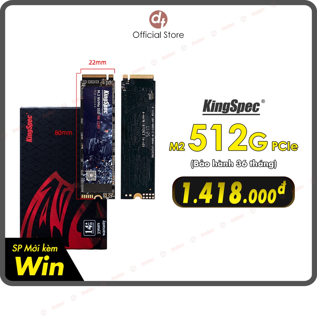 [Mã BMBAU300 giảm 10% đơn 499K] Ổ cứng SSD KingSpec 512GB cài sẵn Win 10 , M2 PCIe NVMe | NE 512 Hàng Chính Hãng