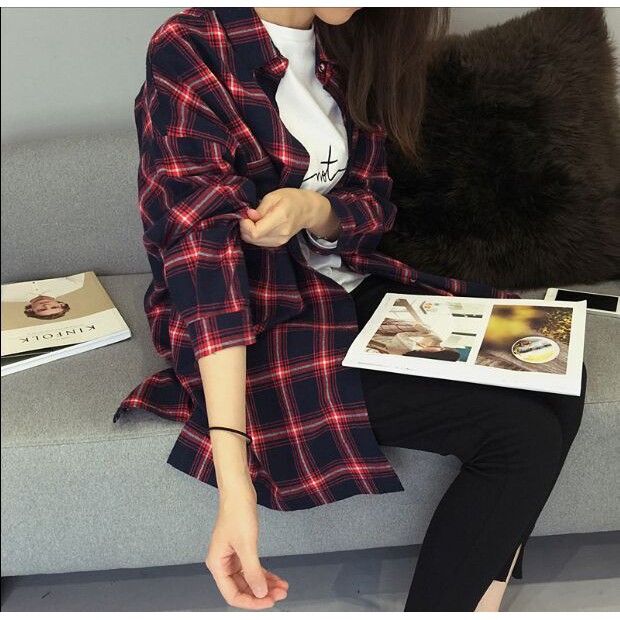 sơ mi kẻ caro đỏ oversize