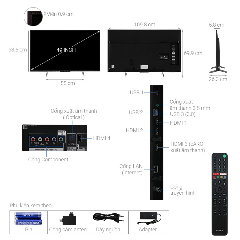 Android Tivi Sony 4K 49 inch KD-49X8500H (Miễn phí giao tại HCM-ngoài tỉnh liên hệ shop)