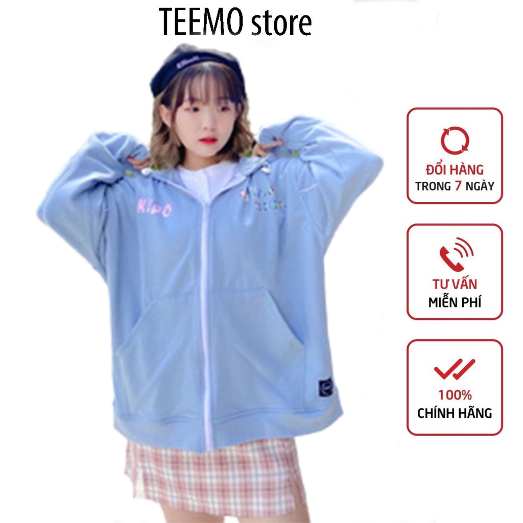 Áo khoác chống nắng hoodie có dây kéo foem rộng TEEMO FASHION KIDO