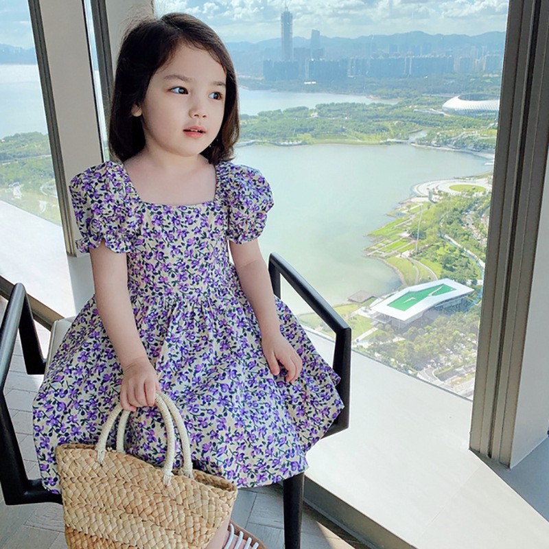 Đầm Bé Gái In Hoa Xinh Xắn Phong Cách Hàn Quốc