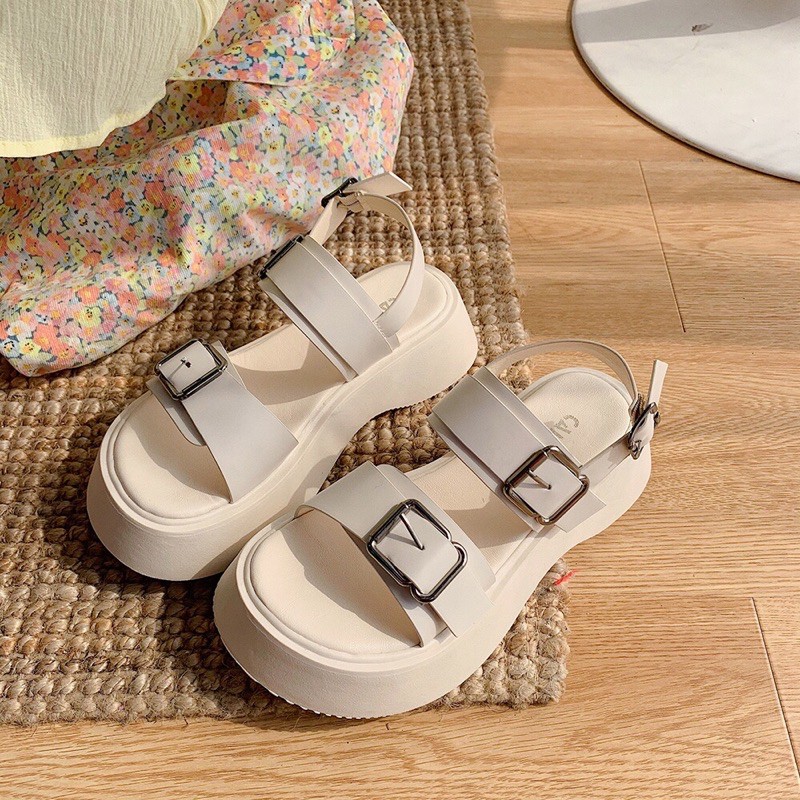 [Mã SKAMA06 giảm 8% tối đa 50K đơn 250K] SANDAL QUAI NGANG SẮT ĐẾ CAO PHONG CÁCH HÀN QUỐC [Order+ảnh thật ]