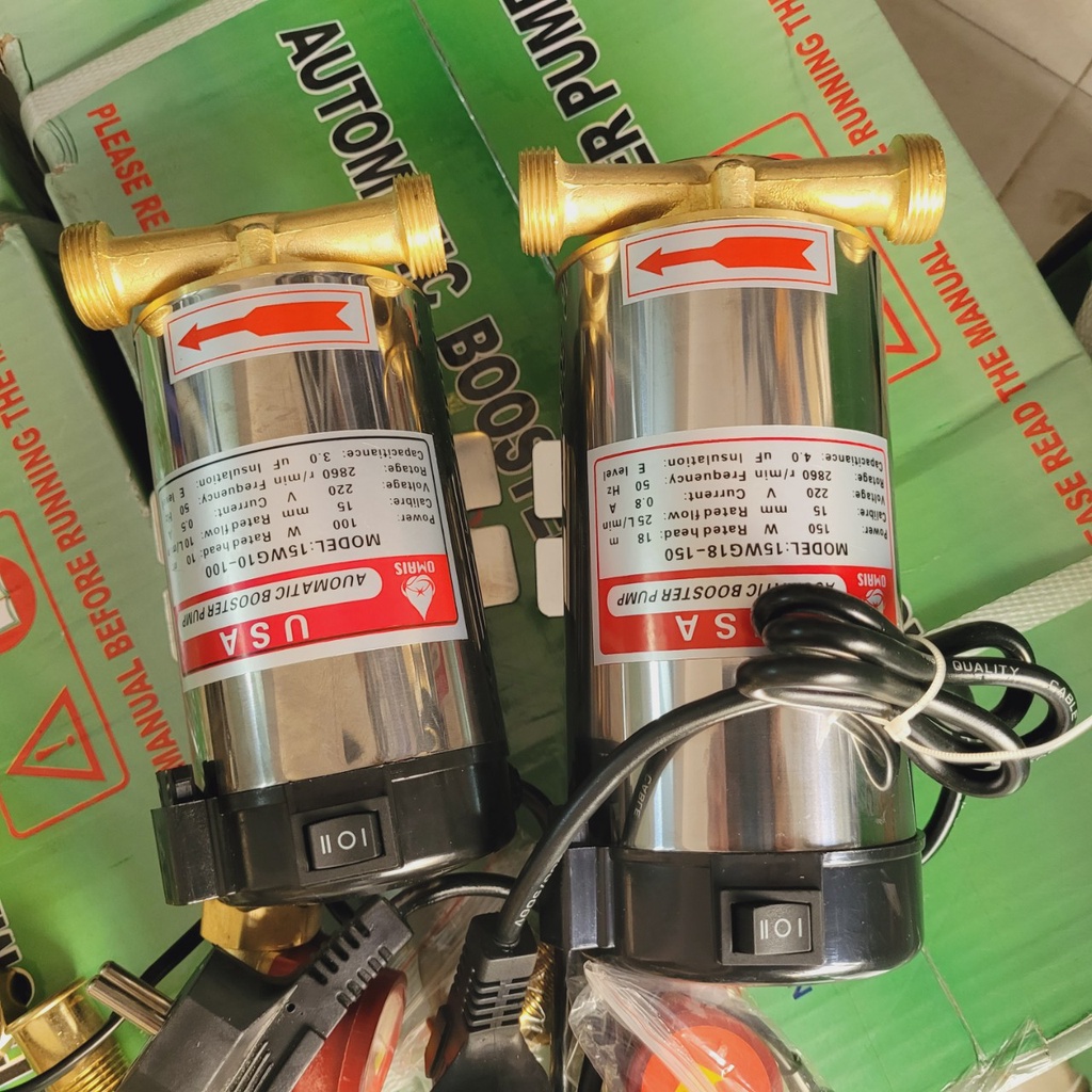 Máy bơm tăng áp cho máy giặt, nóng lạnh, tưới cây 100W 150W - có rờ le tự ngắt 100% ĐỒNG - chuyên trợ lực áp lực nước