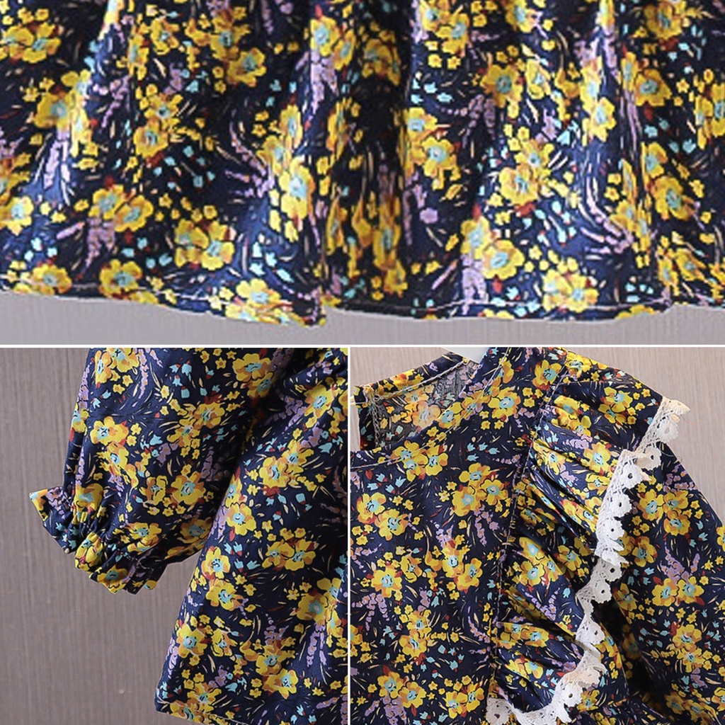 Đầm Tay Dài In Hoa Cho Bé Gái 0-5 Tuổi