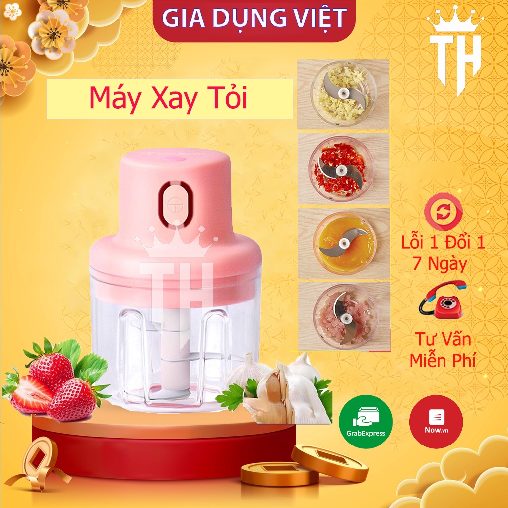 Máy xay tỏi ớt cầm tay dung tích 250ml sạc USB 3 lưỡi dao nhỏ gọn dễ vệ sinh