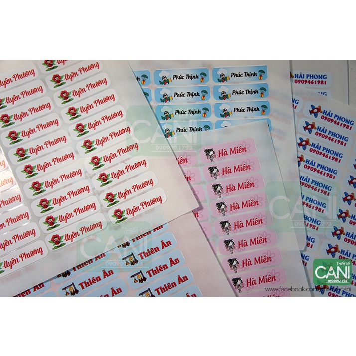 COMBO 50 cái Sticker giấy tên bé Nhãn dán học sinh Nhãn vở Tem giấy In theo yêu cầu, thông tin riêng
