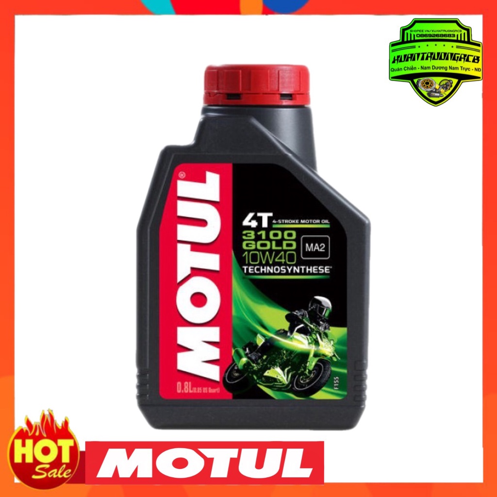 Nhớt Motul 3100 GOLD 10W40 0.8 L+ Dầu nhớt bán tổng hợp+ API SM, JASO MA2+ Độ nhớt: 10W40 4T 800ml