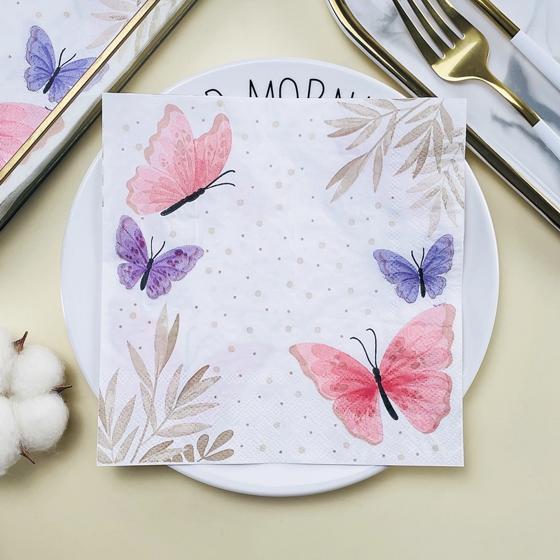 Set 20 Khăn Ăn Bằng Giấy In Họa Tiết Nhiều Màu Sắc Trang Trí Tiệc