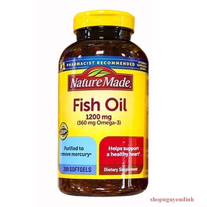 Viên uống Dầu Cá Nature Made Fish Oil 1200mg 360mg Omega3 200 viên - Hàng Mỹ