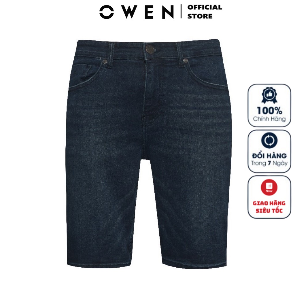 Quần Short Jean Nam Cao Cấp OWEN SJ220264 Quần Sooc Bò Ngố Đùi Màu Xanh Đậm Vải Denim Cao Cấp Dáng Slim Fit Ôm Vừa