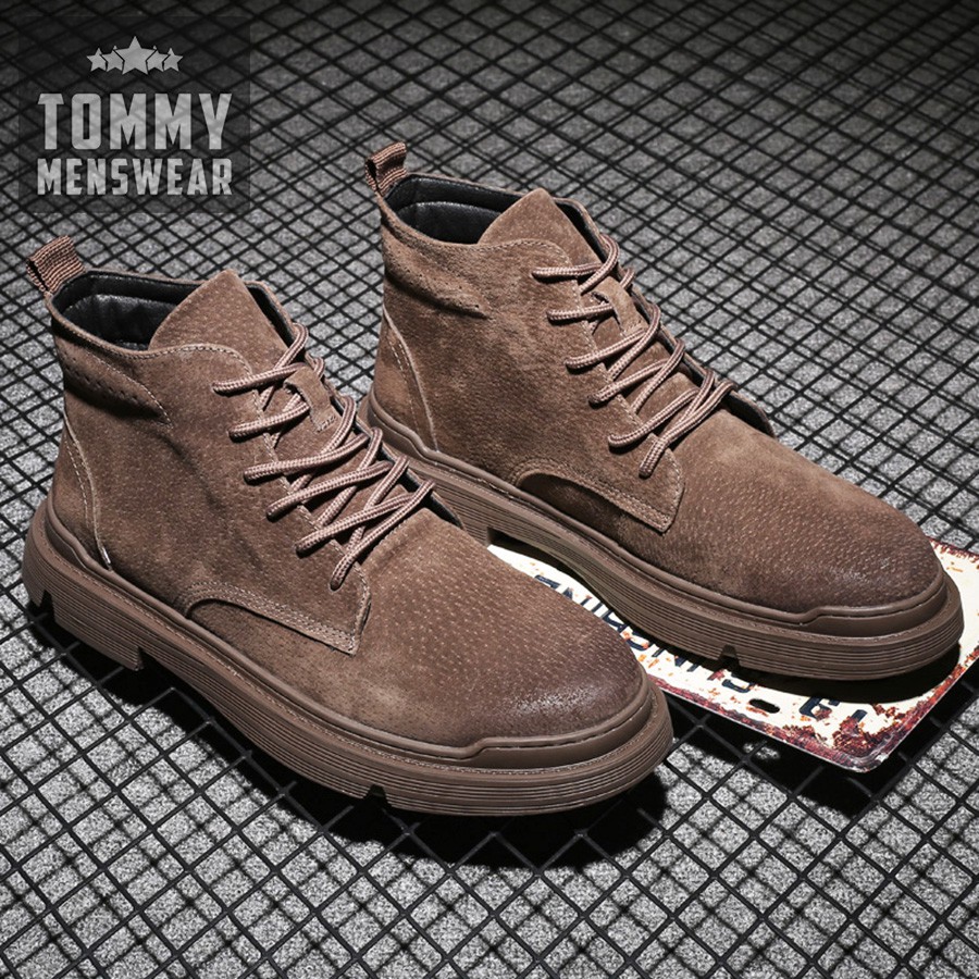 Giày Nam Cao Cấp Nam Hàng Hiệu Chính Hãng Đế Khâu TOMMY Giày Boot Nam Da Lộn Cổ Cao GNK18