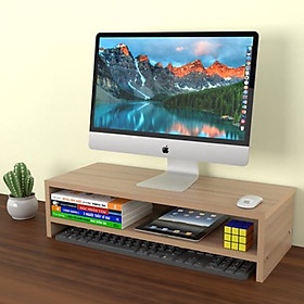 Kệ gỗ để máy tính kệ để màn hình bàn làm việc LOẠI 2 TẦNG - MÀU GỖ