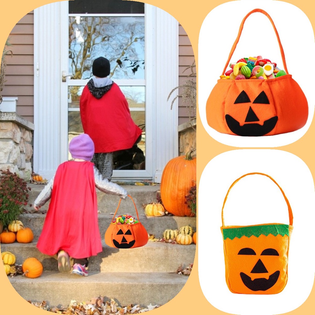 Túi Đựng Kẹo Bằng Vải Không Dệt Hình Bí Ngô Halloween Đáng Yêu Cho Bé