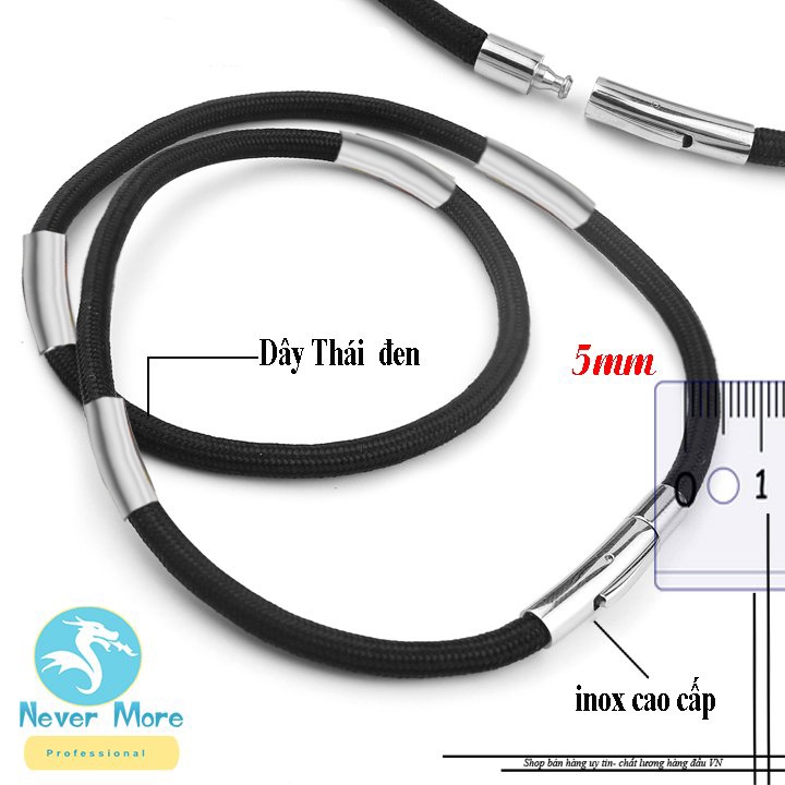 Dây chuyền Dù Thái màu đen bọc khoen inox trơn khóa gài vip - Thể hiện đẳng cấp phái mạnh