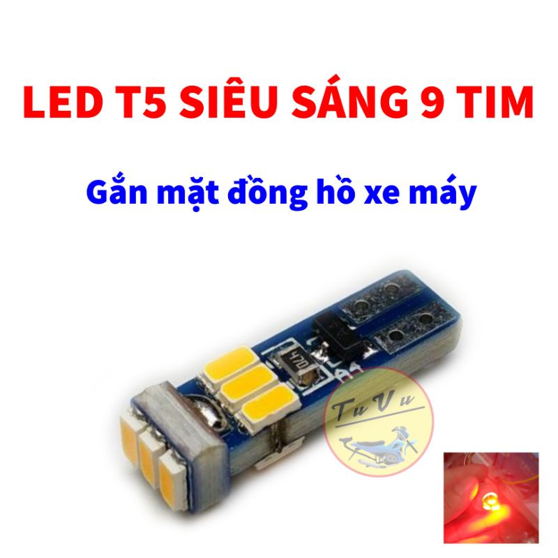 Led T5 9 Tim Siêu Sáng gắn mặt đồng hồ xe.