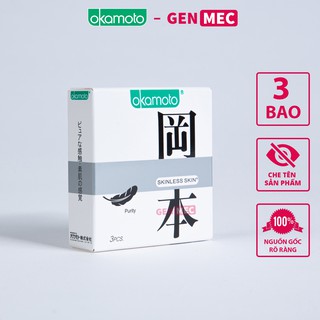 Bao cao su Okamoto skinless skin purity - Siêu mỏng- Siêu khoái cảm - bcs Okamoto hộp 3 bao – Genmec