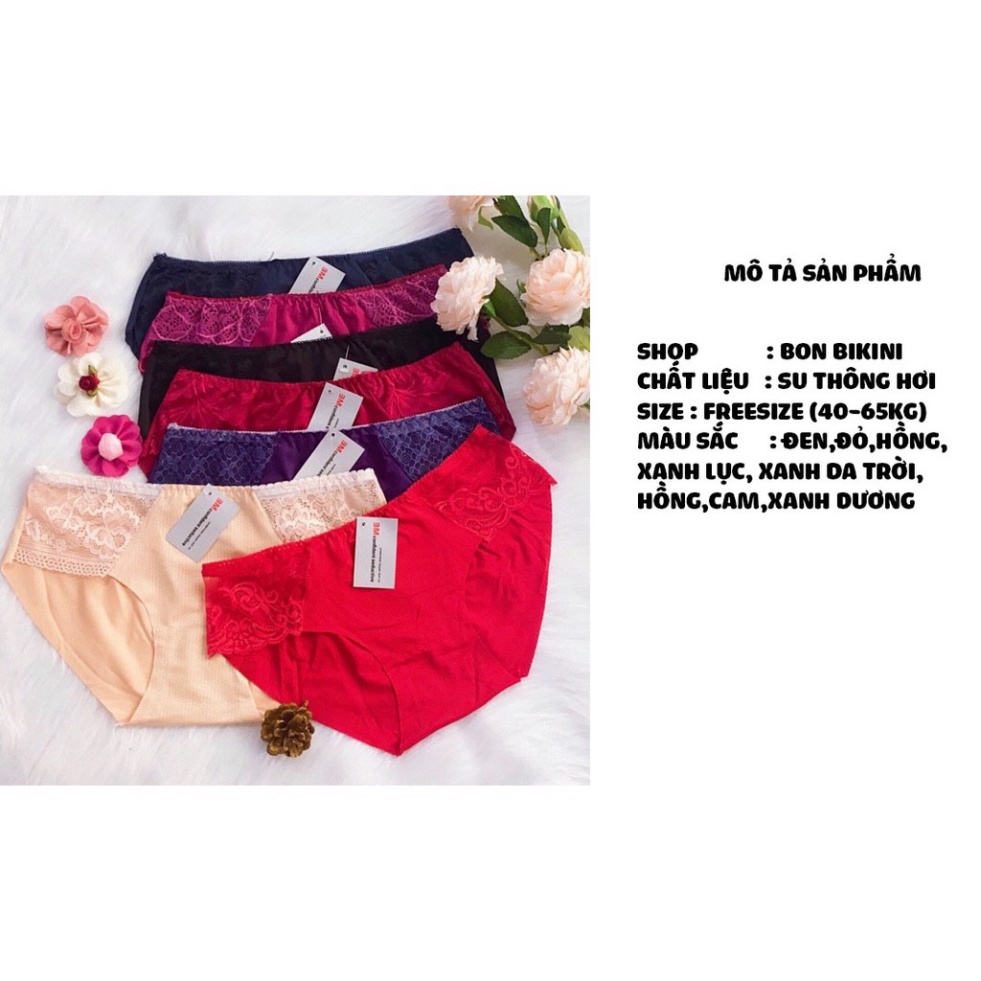 Quần lót nữ su thông hơi phối ren sexy co dãn 4 chiều mềm mại thoáng mát FREESIZE (40-65KG) | BigBuy360 - bigbuy360.vn