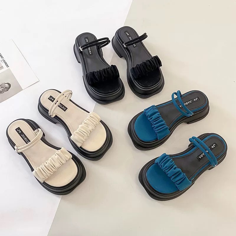 Giày Nữ Sandal Nhún Phong Cách Vintage Chất Da Mềm Mịn Hàng Đẹp 100