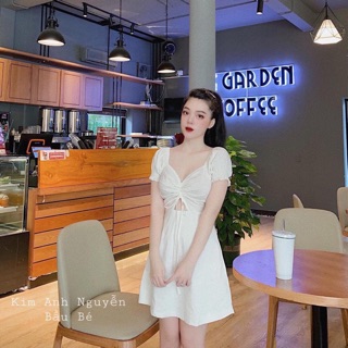 Váy trắng cổ v rút dây ngực cực xinh