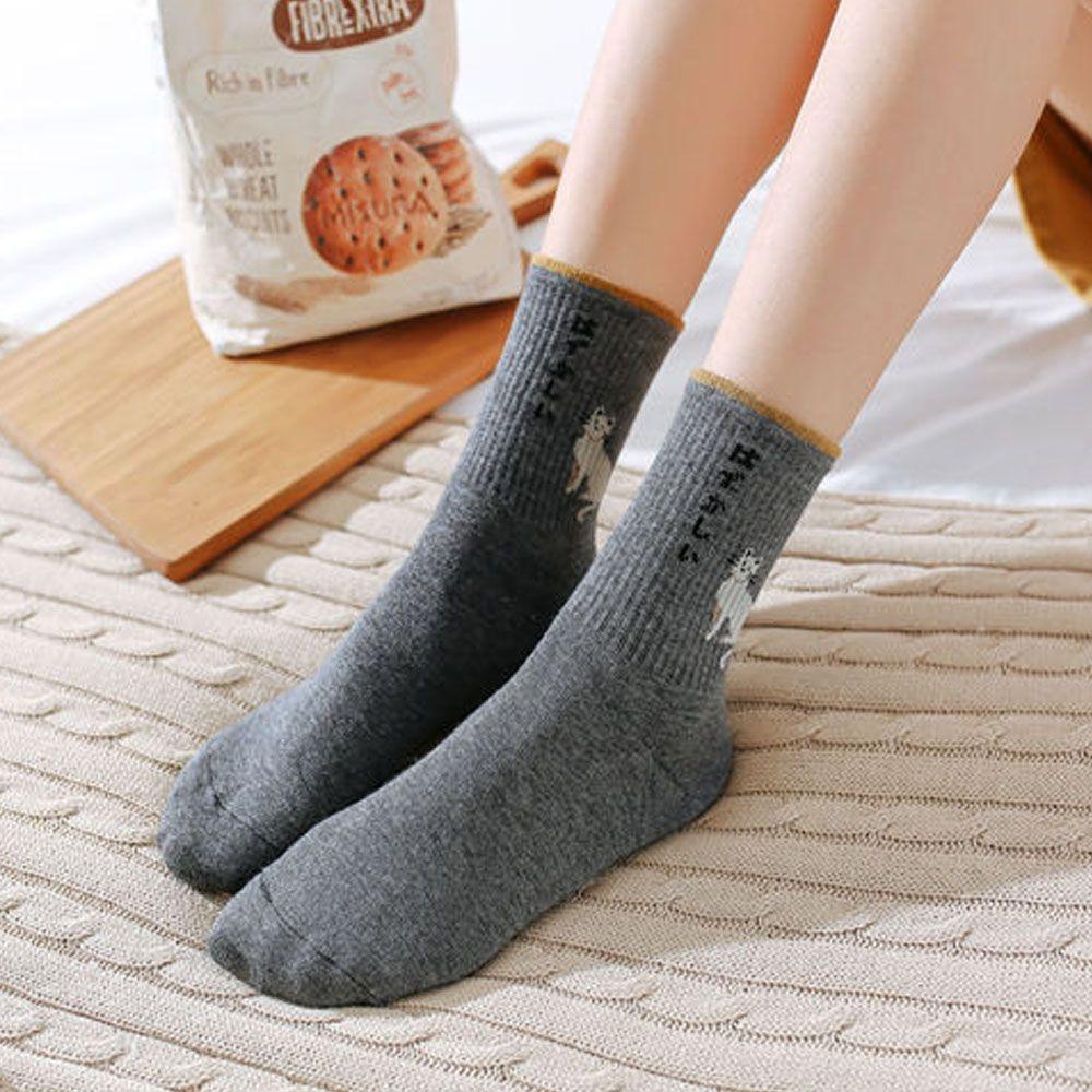 Đôi Vớ Cotton Kẻ Sọc In Chữ Vui Nhộn Cho Nữ