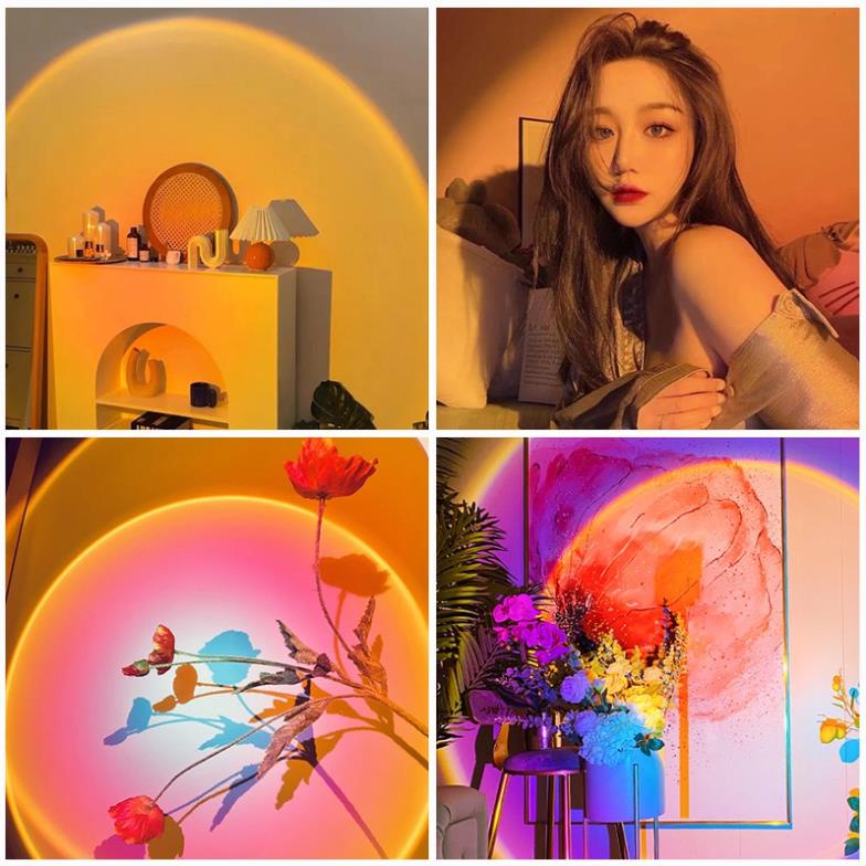 [Hàng Hot]  Đèn Hoàng Hôn TIK TOK, Đèn Chụp Ảnh Sống Ảo Sunset Kèm 4 Miếng Phim Đổi Màu,Trang Trí Phòng Ngủ