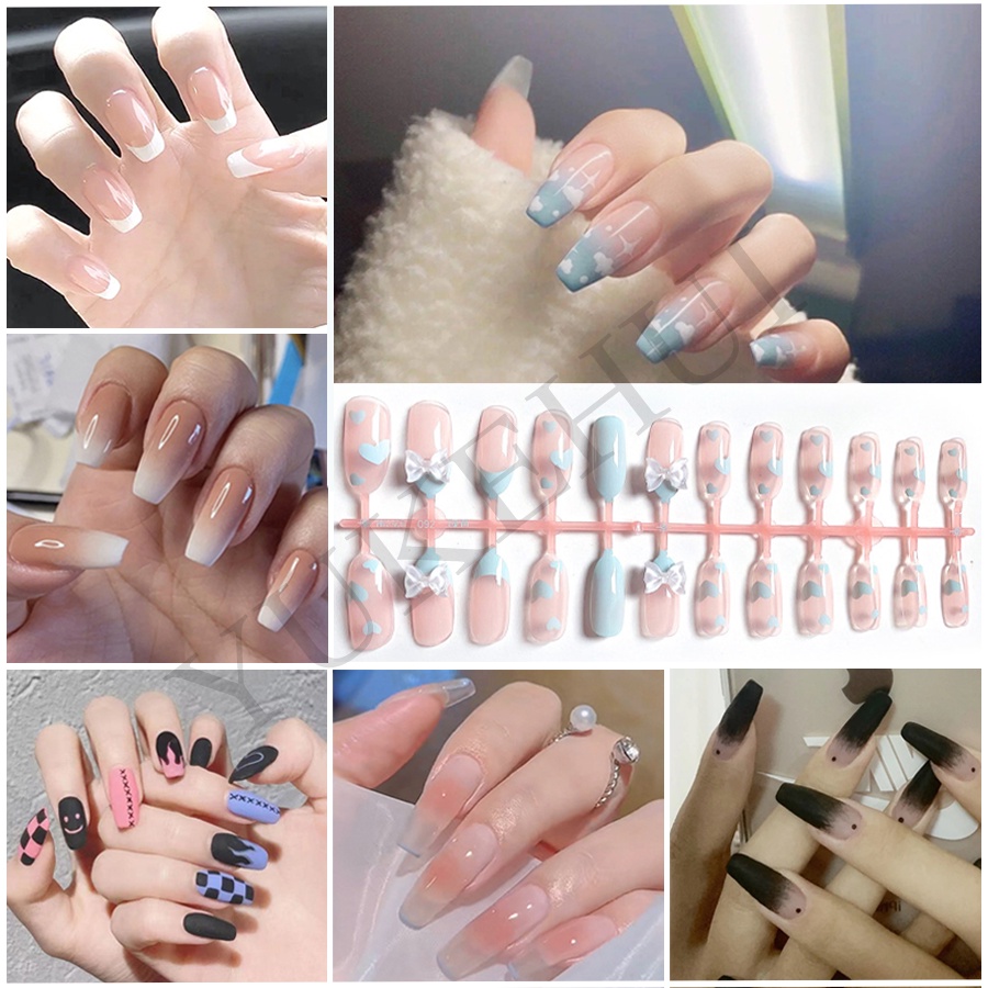 YUKEHUI móng tay giả móng giả móng tay mống tay giả bộ 24 móng tay giả sét 24 móng tay giả keo Dụng cụ  Phụ kiện Làm đẹp