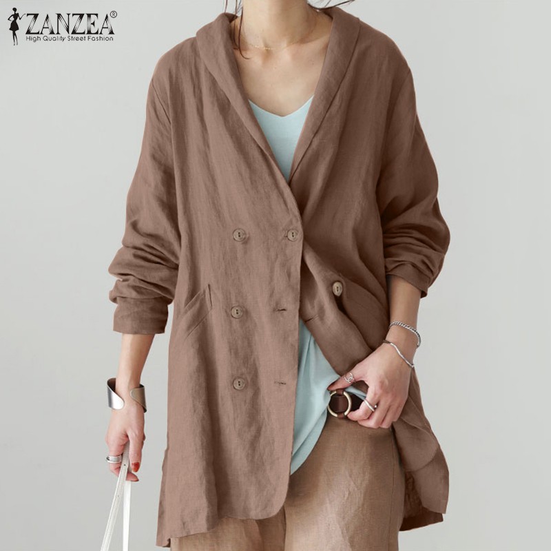 Áo Khoác Cardigan ZANZEA Màu Trơn Xẻ Tà Thời Trang Nữ