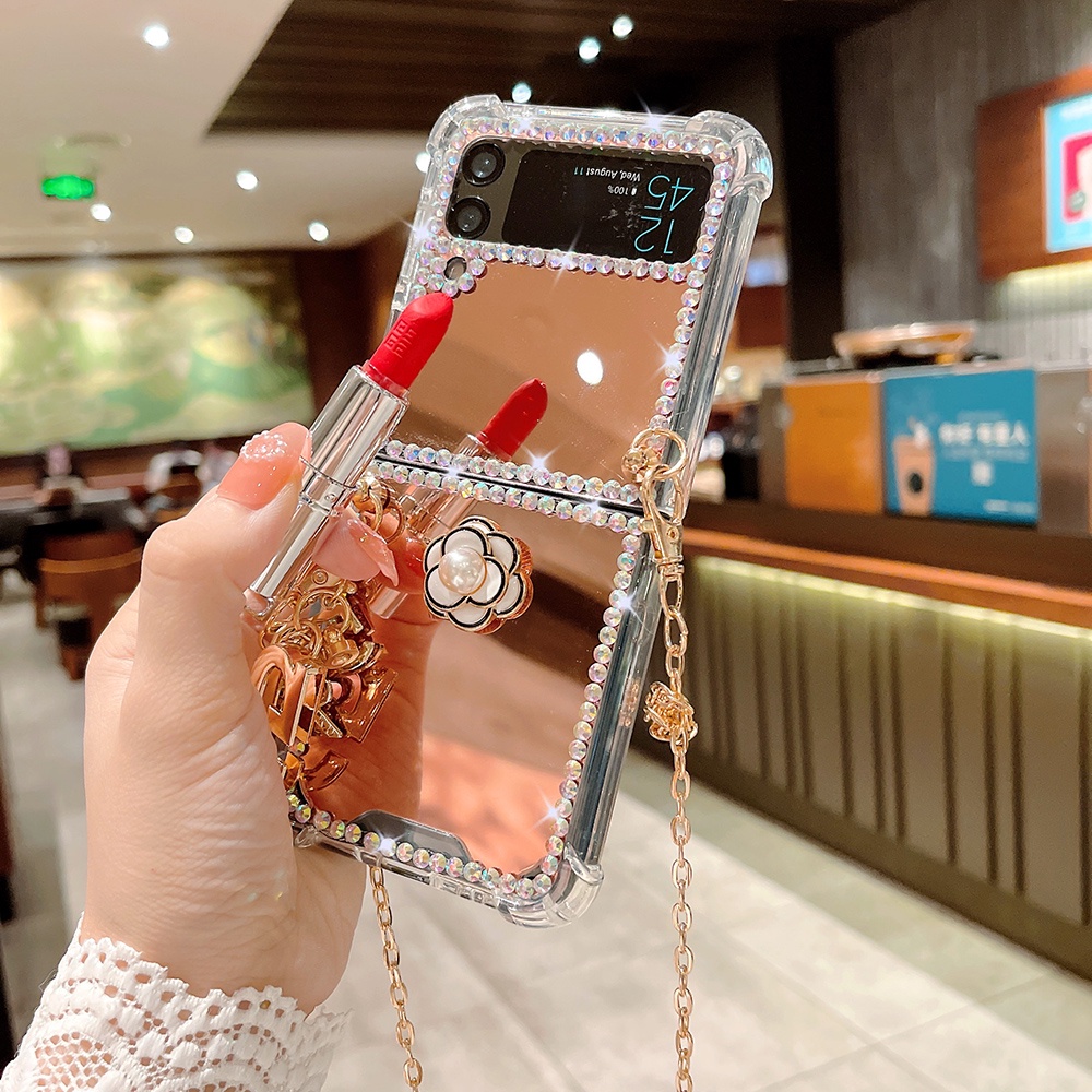Ốp Điện Thoại Chống Sốc Tráng Gương Đính Đá Lấp Lánh Thời Trang Cho Samsung Galaxy Z Flip 3 4 5G