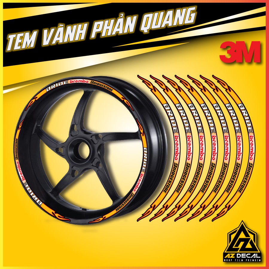 Tem Vành Ngọn Lửa Phản Quang  [3M Chính Hãng]  | Dán Xe Máy, Xe Điện, Xe Thể Thao...Chống Thấm Nước, Chống Bay Màu