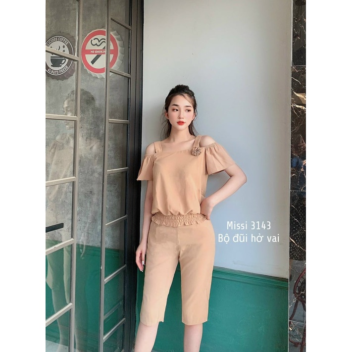 Bộ ĐŨI 2 dây trễ vai mặc nhà nữ vải đũi mát thoải mái, nhiều màu tươi sáng nữ tính BD16 - phamtrangredep shop